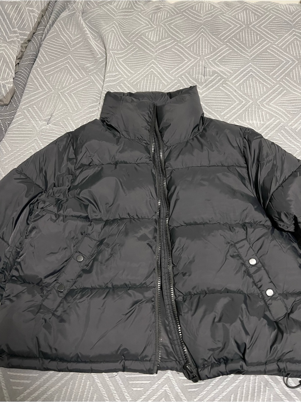 Hudson Jeans Black Quilted Puffer Jacket with Stand Collar